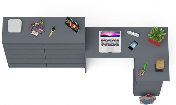 Мори компьютерный стол МС-16 правый + Комод МК1200.10, графит