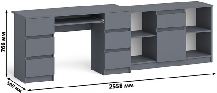 Мори компьютерный стол МС-2 + Тумба МТВ1204.1, графит