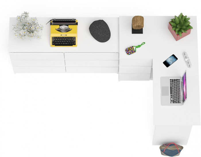 Мори Стол компьютерный МС-16 левый + Комод МК1200.6, цвет белый, ШхГхВ 244,8х84,9х76,6 см., выдвижные ящики слева, НЕ универсальная сборка
