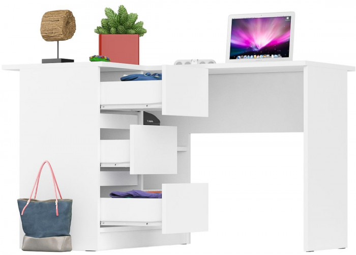 Мори Стол компьютерный МС-16 левый, цвет белый, ШхГхВ 124,4х84,9х76,6 см., выдвижные ящики слева, НЕ универсальная сборка