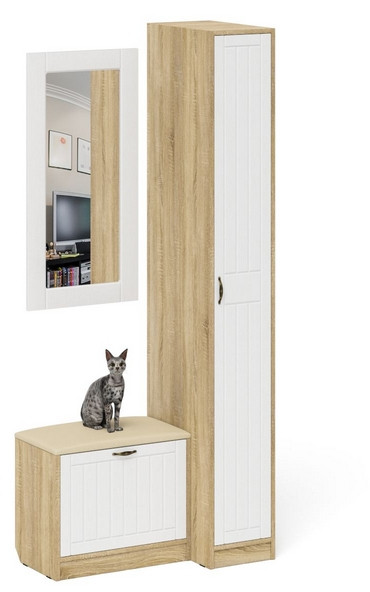 Прихожая П-6 Компоновка № 40, дуб сонома/фасады МДФ белое дерево фрезеровка прованс