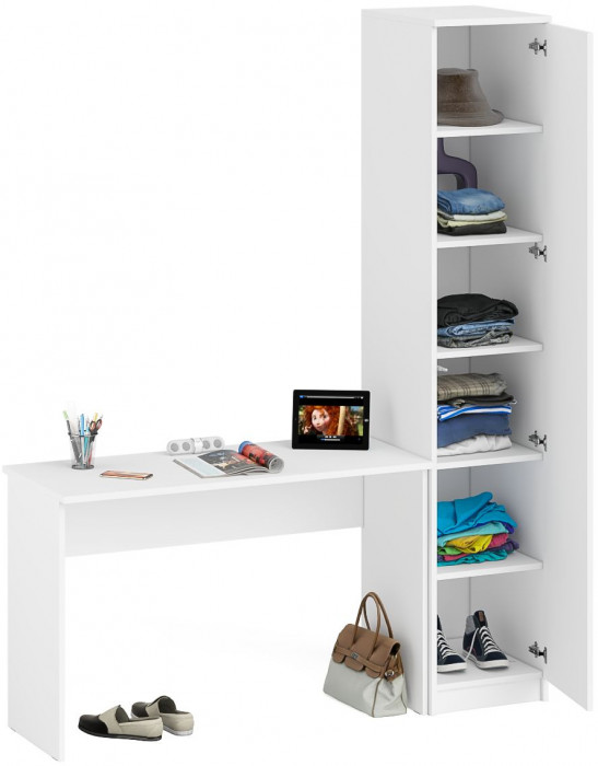 Мори Стол письменный МСП1200.1 + Пенал МШ400.1, цвет белый, ШхГхВ 160,8х50,4х209,6 см., универсальная сборка