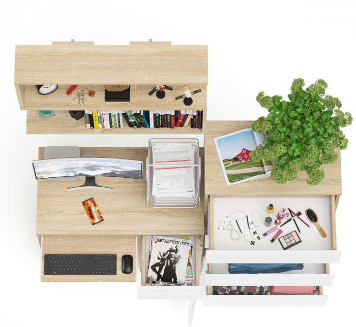 Мори компьютерный стол МС-1 правый + Комод МК700.5 + Полка 900, дуб сонома/белый