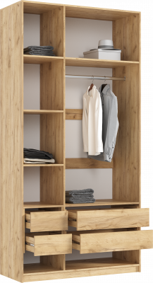 Марвэл Шкаф 3-х створчатый 1200, с доп.ящиками Браш Вайт, Дуб Крафт