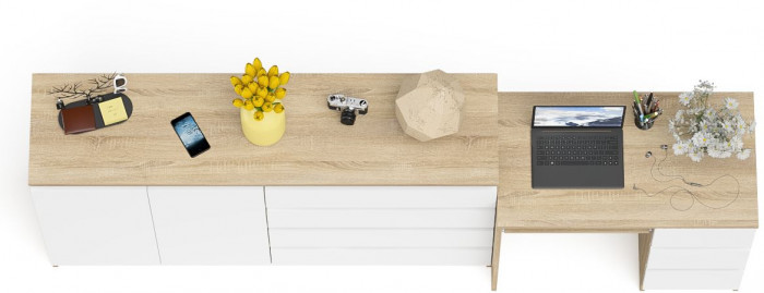 Мори компьютерный стол МС-6 правый + Комод МК1600.1, дуб сонома/белый