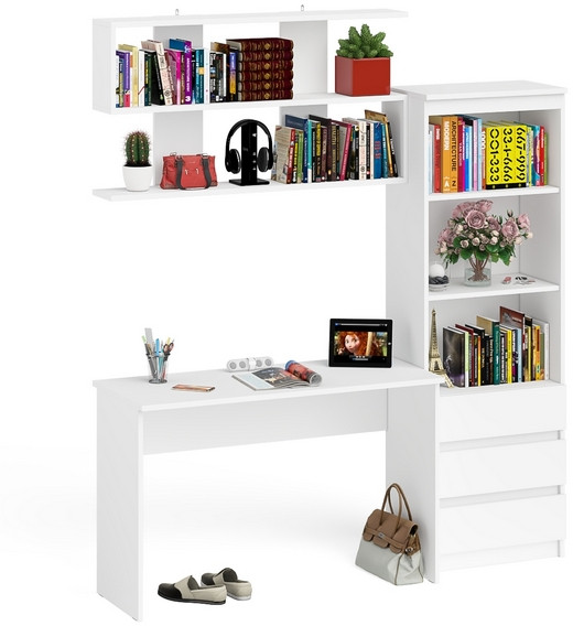 Мори письменный стол МСП1200.1 + Стеллаж МСТ600.3 + Полка 1200, белый
