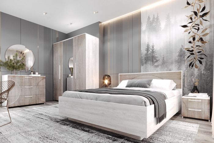 Кровать 140х200 с подъемным основанием "Монтале" - Бетон пайн светлый/Астана роузвуд