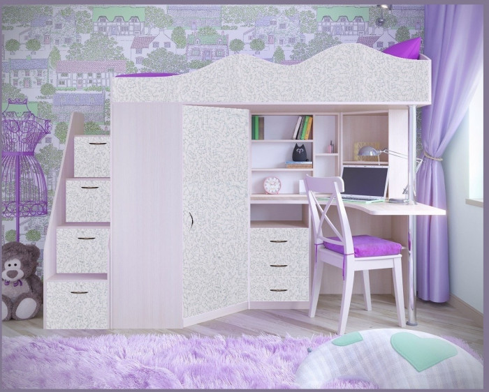 Кровать-чердак Пионер 1 (Ясень Анкор Темный/Белое дерево)