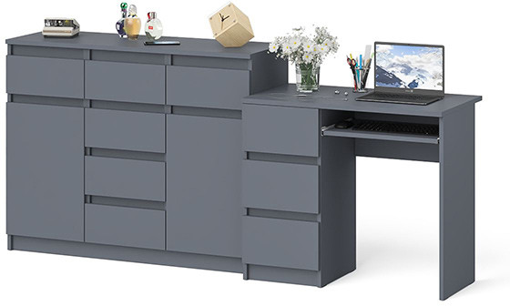 Мори Стол компьютерный МС-6 левый + Комод МК1200.4, цвет графит, ШхГхВ 210,4х50х94 см., выдвижные ящики слева, НЕ универсальная сборка