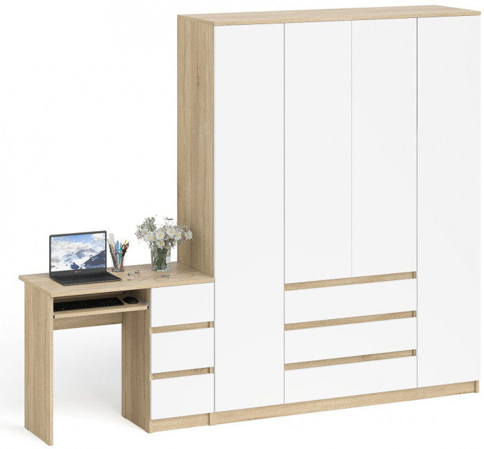 Мори Стол компьютерный МС-6 правый + Шкаф МШ1600.1, цвет дуб сонома/белый, ШхГхВ 250,4х50,4х209,6 см., выдвижные ящики справа, НЕ универсальная сборка