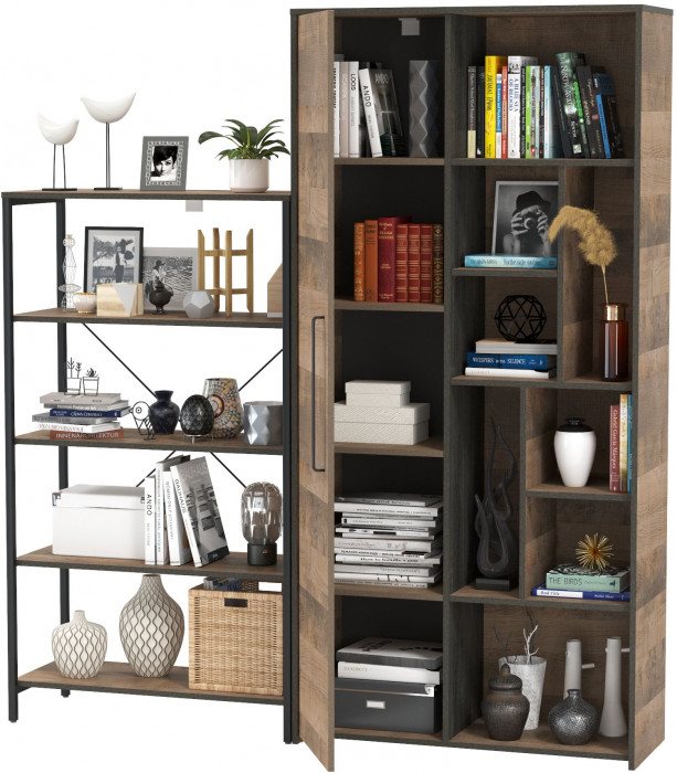 Трувор 13.151.01 Стеллаж + 13.206 Шкаф-стеллаж, дуб гранж песочный/интра