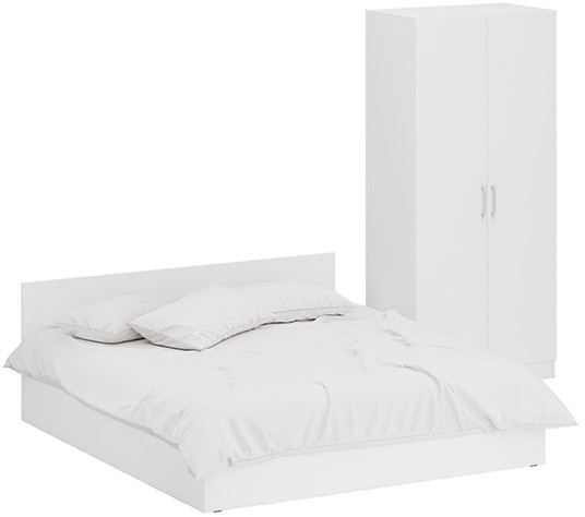 Кровать 1800 + Шкаф 2-х створчатый Стандарт, цвет белый, ШхГхВ 183,5х203,5х70 + 90х52х200 см., сп.м. 1800х2000 мм., без матраса, основание есть