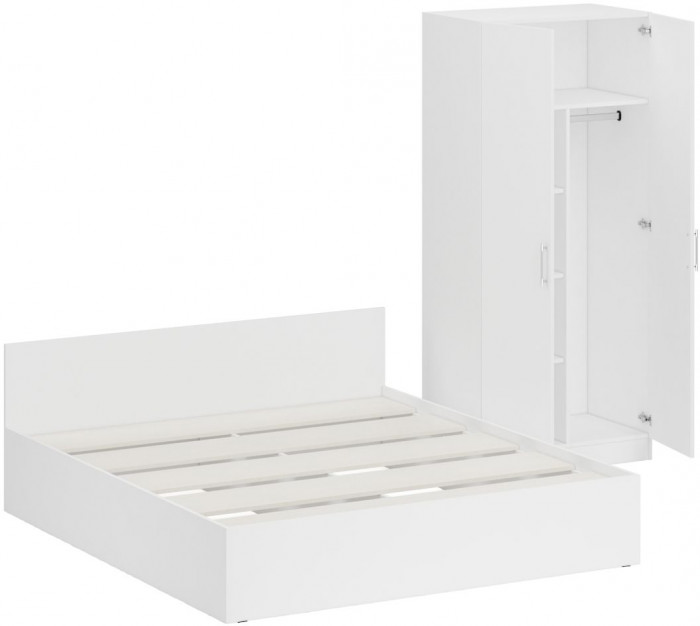 Кровать 1800 + Шкаф 2-х створчатый Стандарт, цвет белый, ШхГхВ 183,5х203,5х70 + 90х52х200 см., сп.м. 1800х2000 мм., без матраса, основание есть