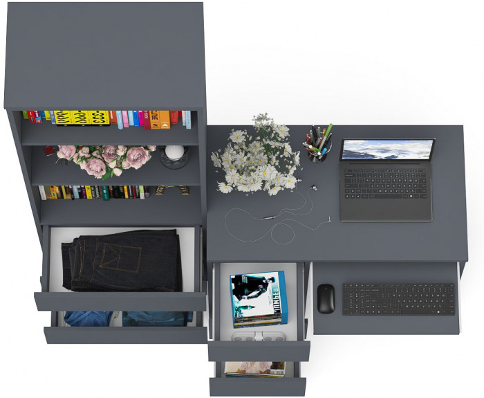 Мори компьютерный стол МС-6 левый + Стеллаж МСТ600.3, графит