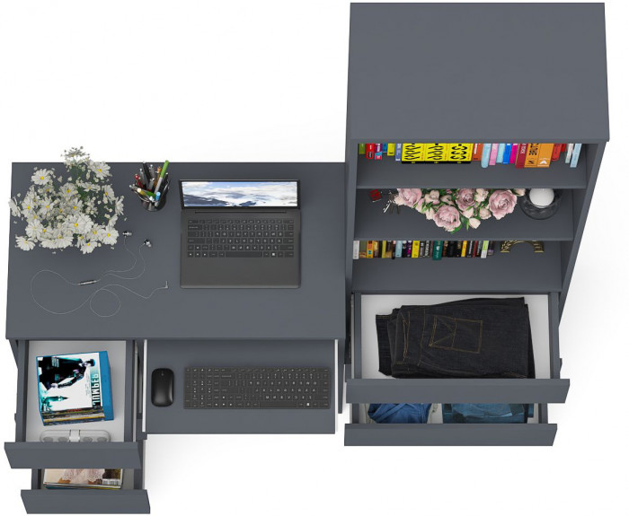 Мори компьютерный стол МС-6 левый + Стеллаж МСТ600.3, графит