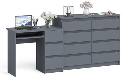 Мори Стол компьютерный МС-6 правый + Комод МК1200.8, цвет графит, ШхГхВ 210,4х50х94 см., выдвижные ящики справа, НЕ универсальная сборка