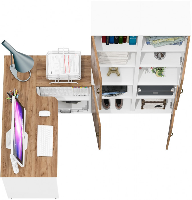 Лидер-8 Стол + Пенал + Пенал, белый шагрень/крафт золото