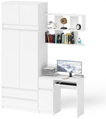 Мори компьютерный стол МС-1 левый + Шкаф МШ900.1 + Антресоль МА900.1 + Полка 900, белый