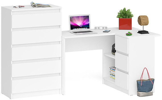 Мори компьютерный стол МС-16 правый + Комод МК700.5, белый