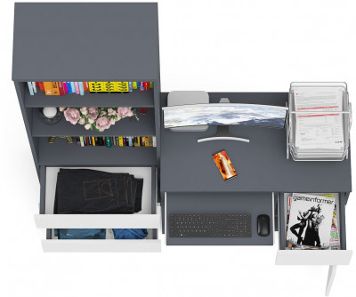 Мори Стол компьютерный МС-1 правый + Стеллаж МСТ600.3, цвет графит/белый, ШхГхВ 150,4х50х179,6 см., выдвижной ящик справа, НЕ универсальная сборка