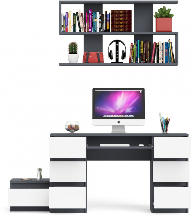 Мори Стол компьютерный МС-2 + Тумба ТМП400.1 + Полка 1200, цвет графит/белый, ШхГхВ 175,8х50х209,6 см., универсальная сборка