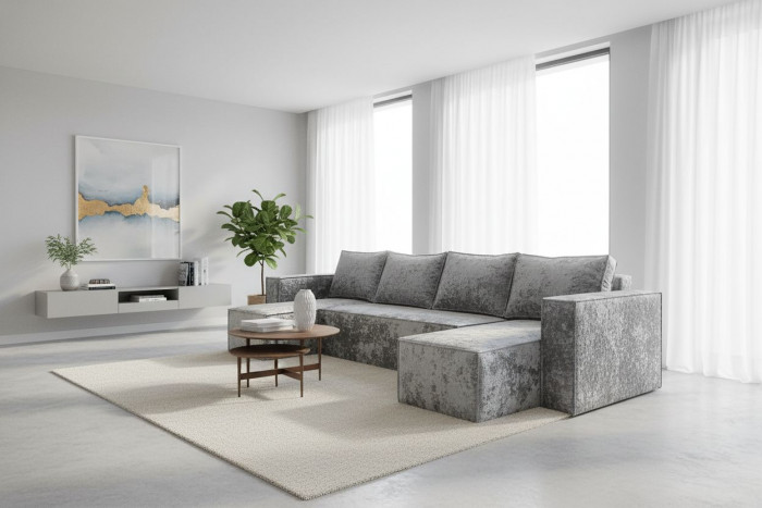 Диван-кровать Лофт Люкс Плюш П-образный с 2 отоманками, еврокнижка, 145х270, серый