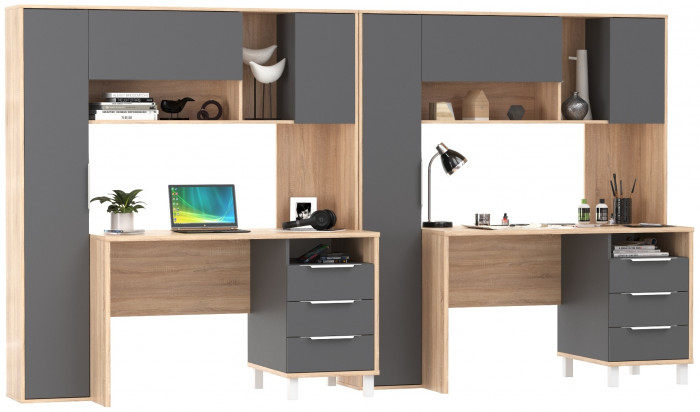 компьютерный стол Комфорт 12.95N + компьютерный стол Комфорт 12.95N, дуб сонома/тёмно-серый