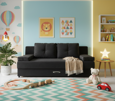 Диван-еврокнижка Амстердам Мини люкс, 150, велюр черный