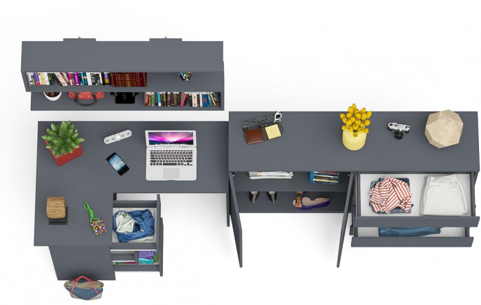 Мори компьютерный стол МС-16 левый + Комод МК1600.1 + Полка 1200, графит