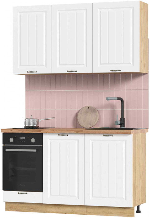 Кухня Мария 1,4 м дуб крафт золото/белый (столешница дуб вотан)