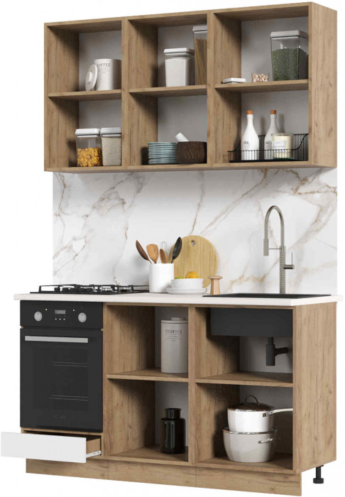 Кухня Мария 1,4 м дуб крафт золото/белый (столешница дуб вотан)