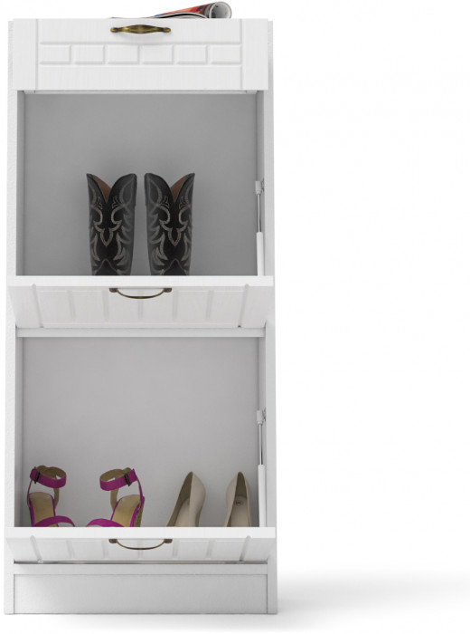 Прихожая П-6 Тумба для обуви 2 секции, цвет белая шагрень/фасады МДФ белое дерево фрезеровка прованс, ШхГхВ 50х35х108,3 см.