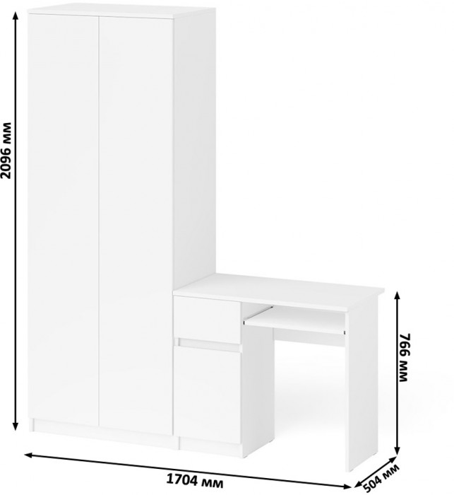Мори компьютерный стол МС-1 левый + Шкаф МШ800.1, белый