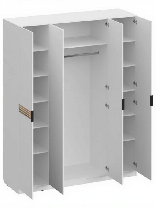 Шкаф 4-х створчатый с зеркалом ШК-4106, Белый/Профиль МДФ Дуб вотан