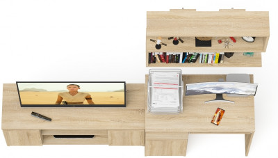 Мори Стол компьютерный МС-1 левый + Тумба МТВ1200.1 + Полка 900, цвет дуб сонома, ШхГхВ 210,4х50х209,6 см., НЕ универсальная сборка