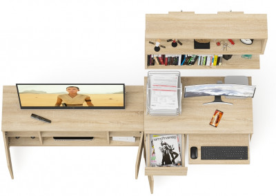 Мори Стол компьютерный МС-1 левый + Тумба МТВ1200.1 + Полка 900, цвет дуб сонома, ШхГхВ 210,4х50х209,6 см., НЕ универсальная сборка