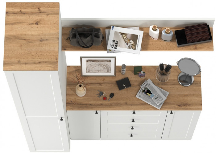 Остин Прихожая 63, белый шагрень/дуб крафт золотой