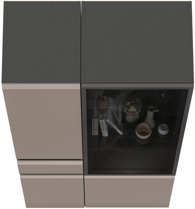 Сидней 13.202 Шкаф с ящиком + Шкаф-витрина 13.201, корпус: антрацит/фасады: МДФ веллюто капучино/стекло