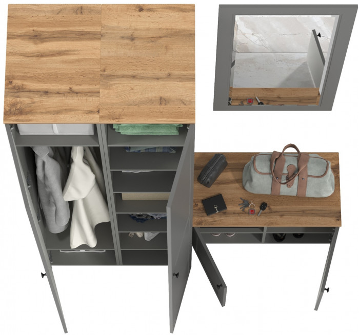 Остин Прихожая 36, цвет серый графит/дуб крафт золотой, ШхГхВ 160х54,3х229,6 см., универсальная сборка