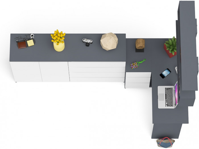 Мори компьютерный стол МС-16 левый + Комод МК1600.1 + Полка 1200, графит/белый