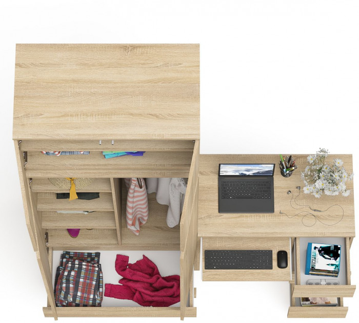 Мори компьютерный стол МС-6 правый + Шкаф МШ900.1 + Антресоль МА900.1, дуб сонома