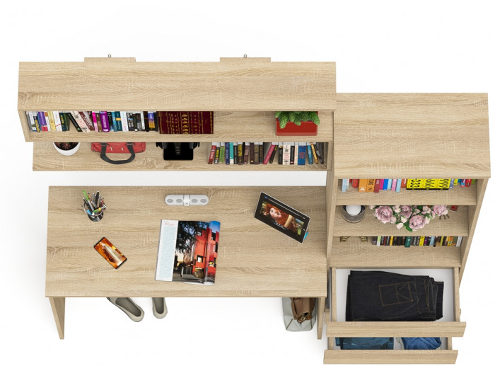 Мори письменный стол МСП1200.1 + Стеллаж МСТ600.3 + Полка 1200, дуб сонома