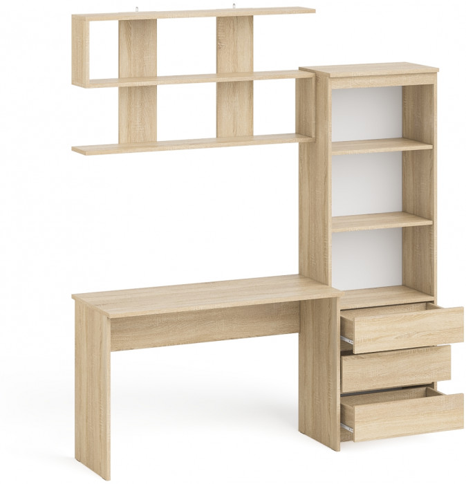 Мори письменный стол МСП1200.1 + Стеллаж МСТ600.3 + Полка 1200, дуб сонома