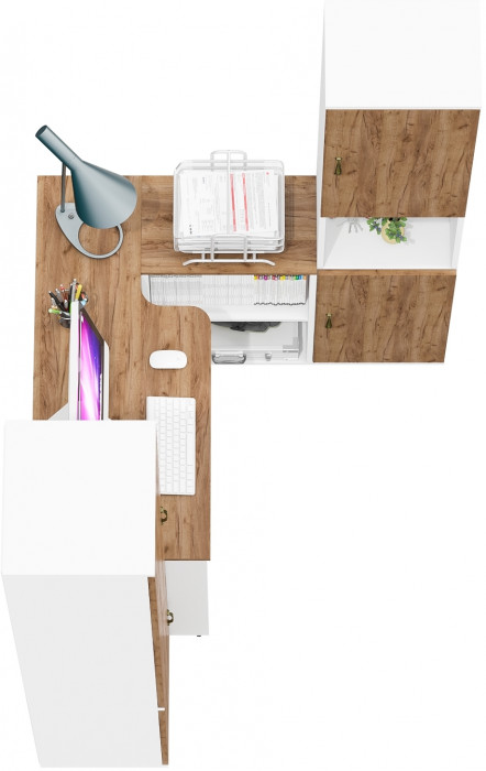 Лидер-8 Пенал МД 21Б + Стол + Пенал, белый шагрень/крафт золото