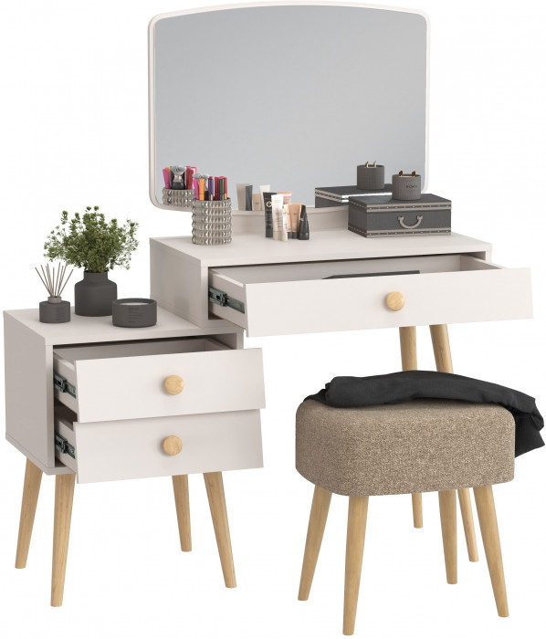 Афина Спальня 4-25901М1к.с. Трюмо + Банкетка 6-5135ТКШкор Полли, цвет кашемир серый/ткань коричневая, ШхГхВ 105х38,6х129 + 44х34х45 см., универс. сб.