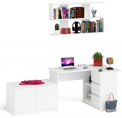 Мори компьютерный стол МС-16 правый + Тумба МА900.1 + Полка 1200, белый