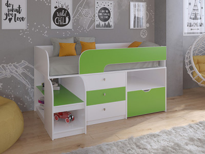 Кровать чердак Астра 9 V5 Белый/Салатовый