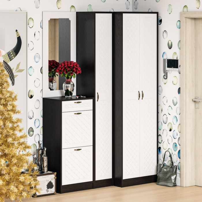 Прихожая П-6 Зеркало, цвет МДФ белое дерево фрезеровка ромб, ШхГхВ 50х1,6х102 см.