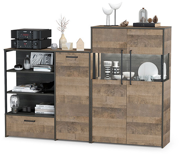 Трувор 13.307.01 Комод + 13.306 Комод с витриной, дуб гранж песочный/интра