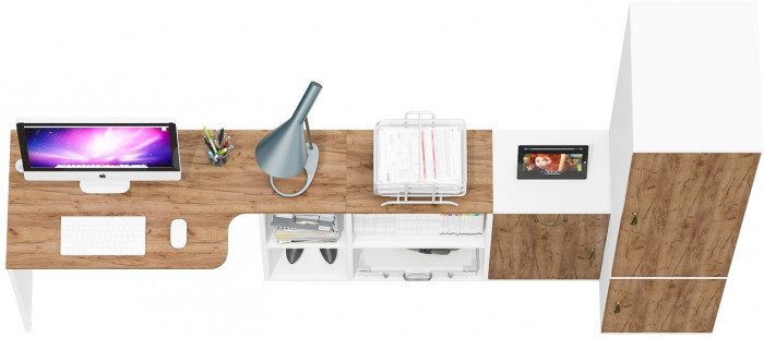 Лидер-8 Стол + Тумба МД 3.15 + Пенал МД 23Б, белый шагрень/крафт золото